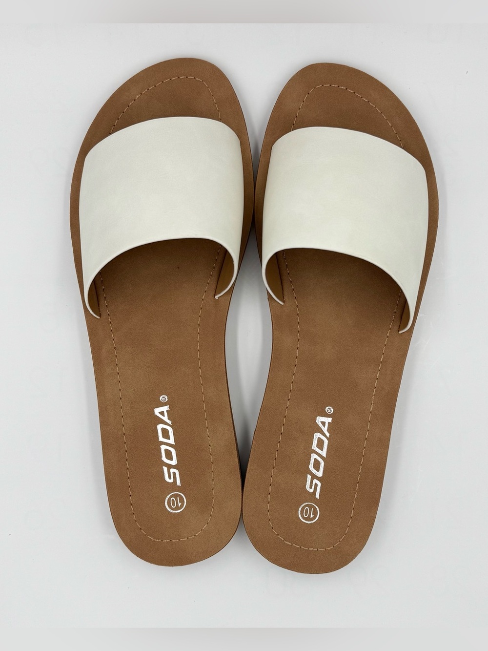 Soda Women's Slide Sandals with Brown Footbed - Efron Off-White | New